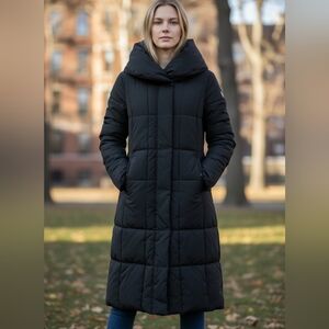 Cole Haan Women's Black Quilted Puffer Long Coat Down & Feather Fill Size M